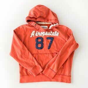 Aeropostale Hoodie Men’s XL Sweatshirt Orange Y2K Distressed Missing Drawstring